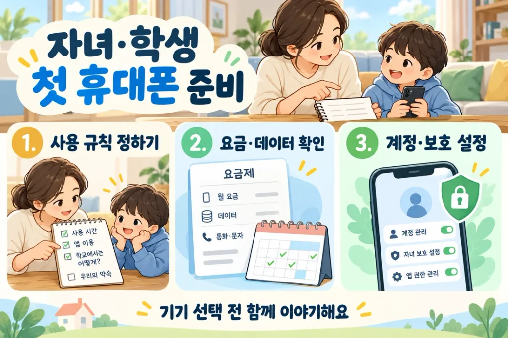 자녀·학생 첫 휴대폰 준비, 기기보다 사용 규칙·요금·계정부터 정하세요
