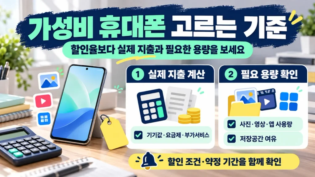 가성비 휴대폰 고르는 기준, 할인율보다 실제 지출과 필요한 용량을 보세요