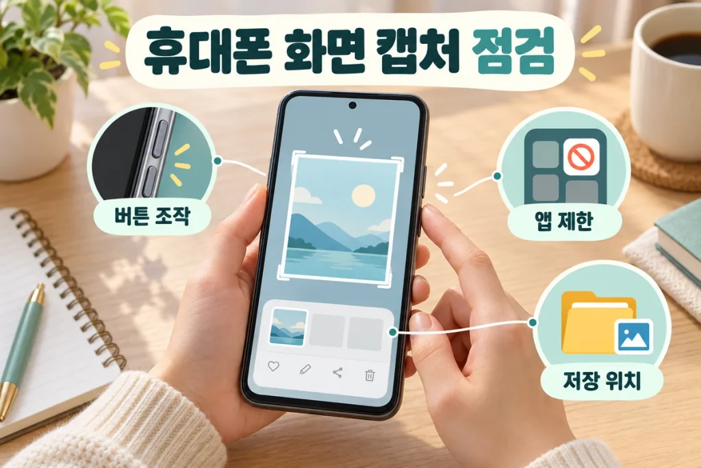 휴대폰 화면 캡처가 안 될 때, 버튼 조작·앱 제한·저장공간 확인 순서