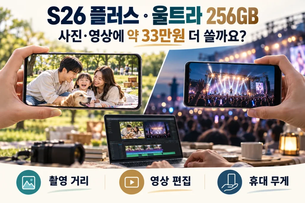 갤럭시 S26 플러스·울트라 256GB 비교, 사진·영상 촬영에 33만원 더 쓸까요?