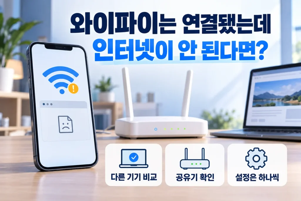 휴대폰 와이파이는 연결됐는데 인터넷이 안 될 때, 공유기·다른 기기·설정 확인 순서